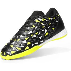 imageDREAM PAIRS Boys Girls Indoor Sneakers Lace Up Sport Athletic Casual IC Youth Futsal Football Soccer Shoes for LittleBig KidBlackNeonGreen