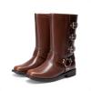 imageDREAM PAIRS Girls Boots Square Toe Knee High Motorcycle Booties with Buckles Riding Biker Boots Little KidBig KidBrown