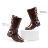 imageDREAM PAIRS Girls Boots Square Toe Knee High Motorcycle Booties with Buckles Riding Biker Boots Little KidBig KidDark Brown