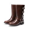 imageDREAM PAIRS Girls Boots Square Toe Knee High Motorcycle Booties with Buckles Riding Biker Boots Little KidBig KidDark Brown