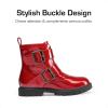 imageDREAM PAIRS Girls Boys Glitter Ankle Boots Side Zipper Combat Shoes with Buckles ToddlerLittle KidBig KidRed