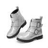 imageDREAM PAIRS Girls Boys Glitter Ankle Boots Side Zipper Combat Shoes with Buckles ToddlerLittle KidBig KidSilver