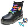 imageDREAM PAIRS Girls Boys Glitter Ankle Boots Side Zipper Combat Shoes with Lace Up for ToddlerLittle KidBig KidBlack
