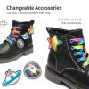 imageDREAM PAIRS Girls Boys Glitter Ankle Boots Side Zipper Combat Shoes with Lace Up for ToddlerLittle KidBig KidBlack