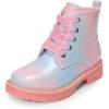 imageDREAM PAIRS Girls Boys Glitter Ankle Boots Side Zipper Combat Shoes with Lace Up for ToddlerLittle KidBig KidRainbowPink