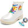 imageDREAM PAIRS Girls Boys Glitter Ankle Boots Side Zipper Combat Shoes with Lace Up for ToddlerLittle KidBig KidWhite