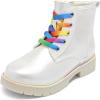 imageDREAM PAIRS Girls Boys Glitter Ankle Boots Side Zipper Combat Shoes with Lace Up for ToddlerLittle KidBig KidWhite
