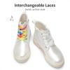 imageDREAM PAIRS Girls Boys Glitter Ankle Boots Side Zipper Combat Shoes with Lace Up for ToddlerLittle KidBig KidWhite