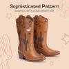 imageDREAM PAIRS Girls Cowboy Boots Cowgirl Mid Calf Western Boots with Low Heel Square Toe for Little KidBig KidBrown