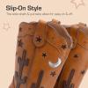 imageDREAM PAIRS Girls Cowboy Boots Cowgirl Mid Calf Western Boots with Low Heel Square Toe for Little KidBig KidBrown