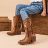 imageDREAM PAIRS Girls Cowboy Boots Cowgirl Mid Calf Western Boots with Low Heel Square Toe for Little KidBig KidBrown