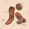 imageDREAM PAIRS Girls Cowboy Boots Cowgirl Mid Calf Western Boots with Low Heel Square Toe for Little KidBig KidBrown