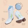 imageDREAM PAIRS Girls Cowboy Boots Cowgirl Mid Calf Western Boots with Low Heel Square Toe for Little KidBig KidLight Blue