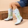 imageDREAM PAIRS Girls Cowboy Boots Cowgirl Mid Calf Western Boots with Low Heel Square Toe for Little KidBig KidLight Blue