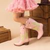 imageDREAM PAIRS Girls Cowboy Boots Cowgirl Mid Calf Western Boots with Low Heel Square Toe for Little KidBig KidPink