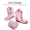 imageDREAM PAIRS Girls Cowboy Cowgirl Boots 2in1 Western Removable Cuff Fold Over Embroidered Fashion Mid Calf ShoesPink