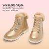 imageDREAM PAIRS Girls Kids Side Zipper Lace up Faux Fur Ankle BootsGoldPu