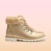 imageDREAM PAIRS Girls Kids Side Zipper Lace up Faux Fur Ankle BootsGoldPu
