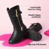 imageDREAM PAIRS Girls Knee High Winter Motorcycle Riding BootsBlack