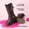 imageDREAM PAIRS Girls Knee High Winter Motorcycle Riding BootsBrown