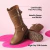 imageDREAM PAIRS Girls Knee High Winter Motorcycle Riding BootsTan