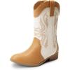 imageDREAM PAIRS Cowgirl Boots for Girls Boys Cowboy Boots Kids Western Embroidered Mid Calf Riding Shoes with Walking Heel ToddlerLittle KidBig KidBeigeCamel