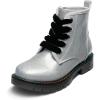 imageDREAM PAIRS Girls Boys Glitter Ankle Boots Side Zipper Combat Shoes with Lace Up for ToddlerLittle KidBig KidSilverPu