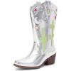 imageDREAM PAIRS Girls Cowboy Boots Cowgirl Mid Calf Western Boots with Low Heel Square Toe for Little KidBig KidSilver