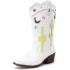 imageDREAM PAIRS Girls Cowboy Boots Cowgirl Mid Calf Western Boots with Low Heel Square Toe for Little KidBig KidWhite