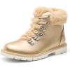 imageDREAM PAIRS Girls Kids Side Zipper Lace up Faux Fur Ankle BootsGoldPu