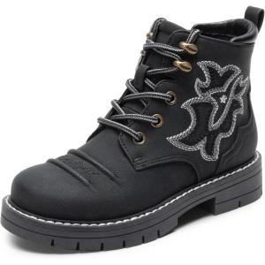 imageDREAM PAIRS Boys Girls Combat Ankle Boots Cowboy Cowgirl Western Embroidered Side Zipper Booties ToddlerLittle KidBig KidBlack