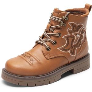 imageDREAM PAIRS Boys Girls Combat Ankle Boots Cowboy Cowgirl Western Embroidered Side Zipper Booties ToddlerLittle KidBig KidBrown