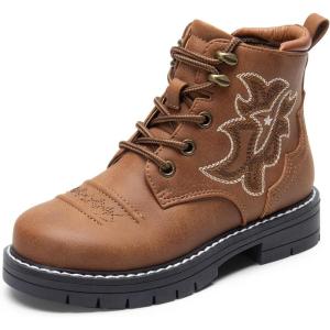 imageDREAM PAIRS Boys Girls Combat Ankle Boots Cowboy Cowgirl Western Embroidered Side Zipper Booties ToddlerLittle KidBig KidDark Brown
