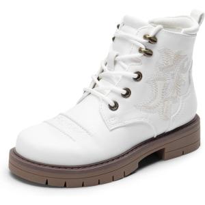 imageDREAM PAIRS Boys Girls Combat Ankle Boots Cowboy Cowgirl Western Embroidered Side Zipper Booties ToddlerLittle KidBig KidWhite