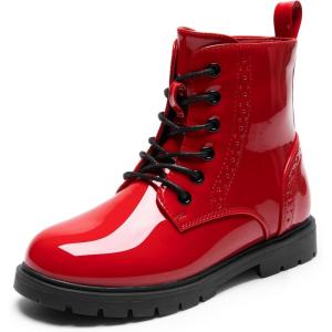 imageDREAM PAIRS Boys Girls Side Zipper Combat Ankle BootsToddlerLittle KidRed