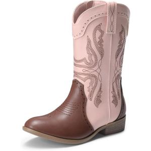 imageDREAM PAIRS Cowgirl Boots for Girls Boys Cowboy Boots Kids Western Embroidered Mid Calf Riding Shoes with Walking Heel ToddlerLittle KidBig KidPinkBrown