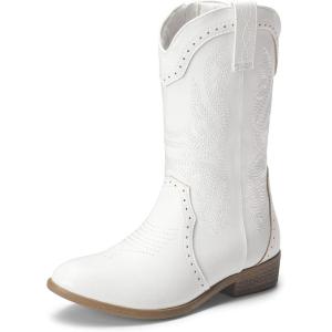 imageDREAM PAIRS Cowgirl Boots for Girls Boys Cowboy Boots Kids Western Embroidered Mid Calf Riding Shoes with Walking Heel ToddlerLittle KidBig KidWhite