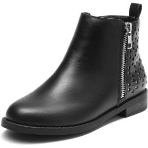 imageDREAM PAIRS Girls Ankle Boots with Side Zipper Low Heels ToddlerLittle KidBig KidBlackPu