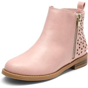 imageDREAM PAIRS Girls Ankle Boots with Side Zipper Low Heels ToddlerLittle KidBig KidPinkPu