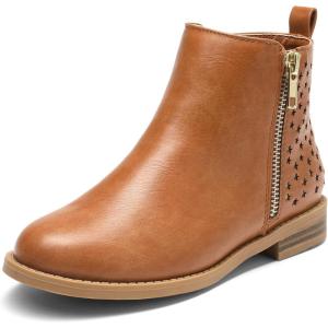 imageDREAM PAIRS Girls Ankle Boots with Side Zipper Low Heels ToddlerLittle KidBig KidTanPu