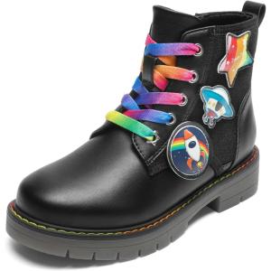 imageDREAM PAIRS Girls Boys Glitter Ankle Boots Side Zipper Combat Shoes with Lace Up for ToddlerLittle KidBig KidBlack