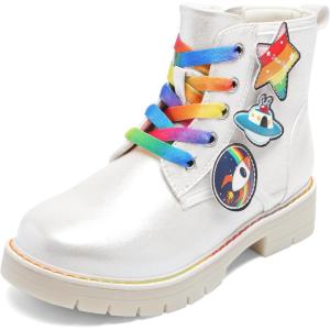 imageDREAM PAIRS Girls Boys Glitter Ankle Boots Side Zipper Combat Shoes with Lace Up for ToddlerLittle KidBig KidWhite