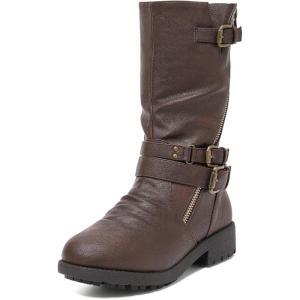 imageDREAM PAIRS Girls Buckle Zipper Knee High Winter BootsBrown