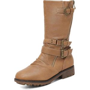 imageDREAM PAIRS Girls Buckle Zipper Knee High Winter BootsCamel