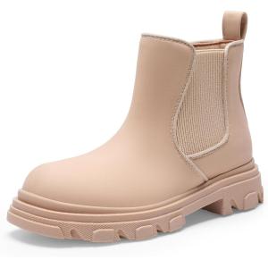 imageDREAM PAIRS Girls Chelsea Boots Side Zipper Lug Sole Ankle Booties ToddlerLittle KidBig KidApricot