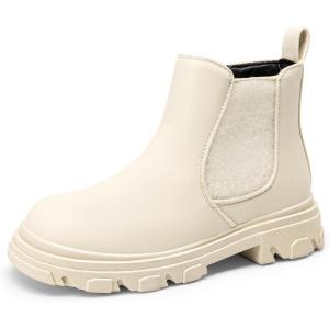 imageDREAM PAIRS Girls Chelsea Boots Side Zipper Lug Sole Ankle Booties ToddlerLittle KidBig KidBeige