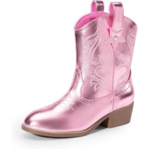 imageDREAM PAIRS Girls Cowboy Cowgirl Boots 2in1 Western Removable Cuff Fold Over Embroidered Fashion Mid Calf ShoesPink