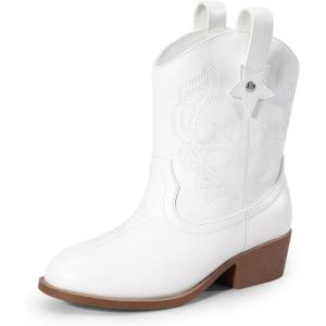 imageDREAM PAIRS Girls Cowboy Cowgirl Boots 2in1 Western Removable Cuff Fold Over Embroidered Fashion Mid Calf ShoesWhite
