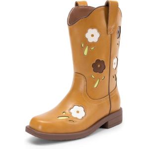 imageDREAM PAIRS Girls Cowgirl Boots Kids Mid Calf Western Boots Riding Shoes for ToddlerLittle KidBig KidCamel