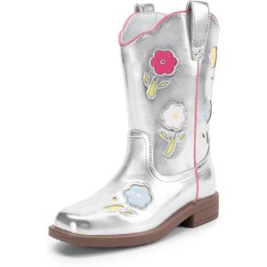 imageDREAM PAIRS Girls Cowgirl Boots Kids Mid Calf Western Boots Riding Shoes for ToddlerLittle KidBig KidSilver